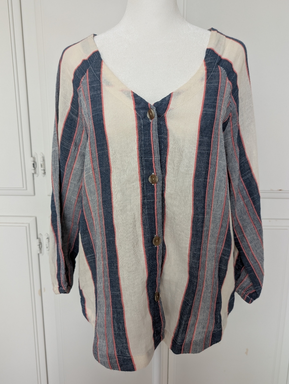 Anthropologie Cloth & Stone Striped Button Top – 100% Cotton – Size S